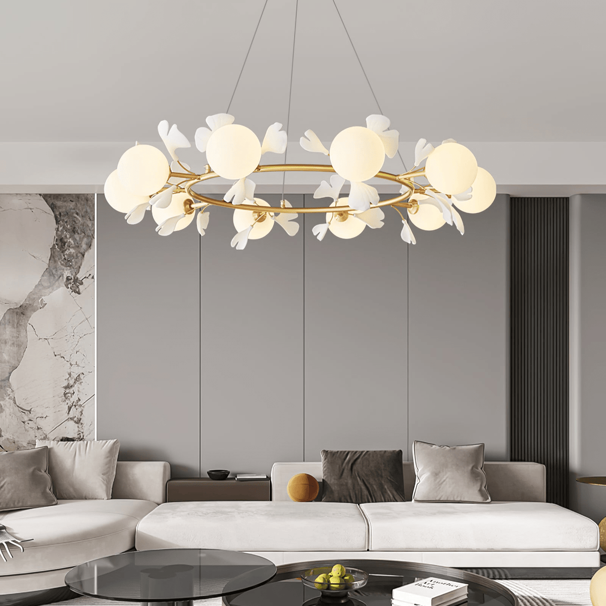 Hunell Floral Brass Chandelier
