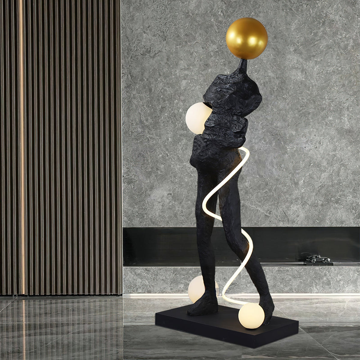 Nycaran Sculptural Black Floor Lamp