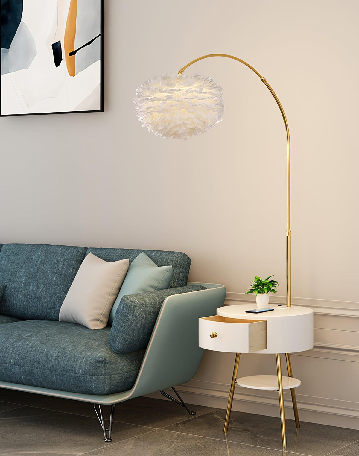 Navoic Marble Wood Floor Lamp