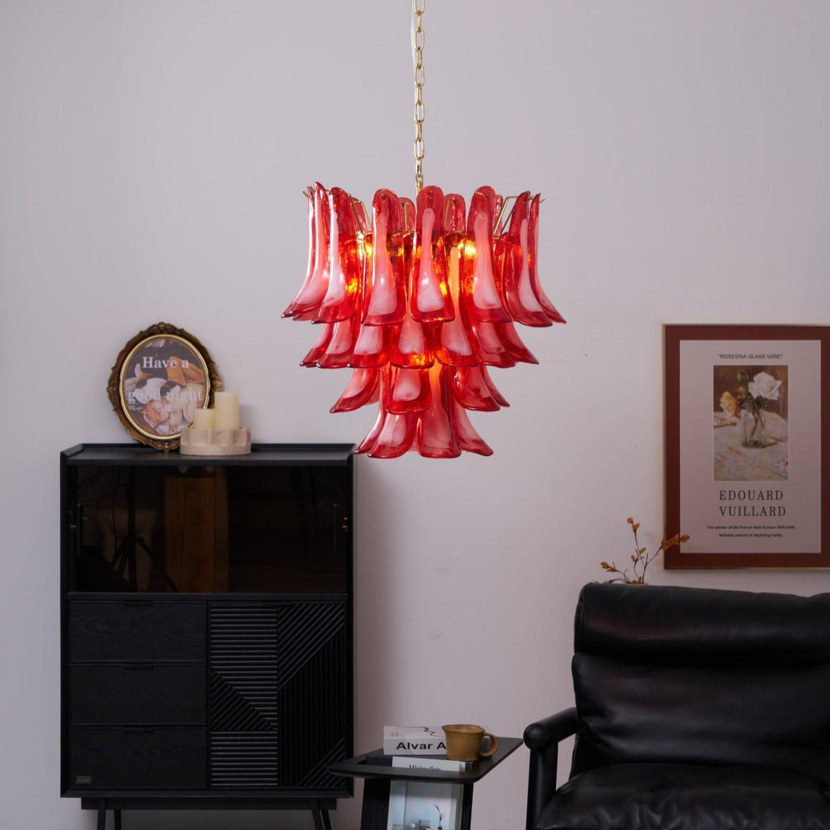 Celarine Chandelier Red Petal Glass Layered Artistic