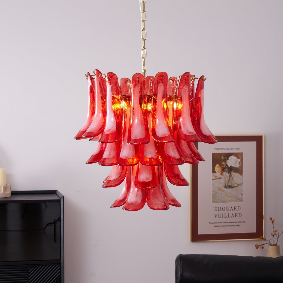 Celarine Chandelier Red Petal Glass Layered Artistic