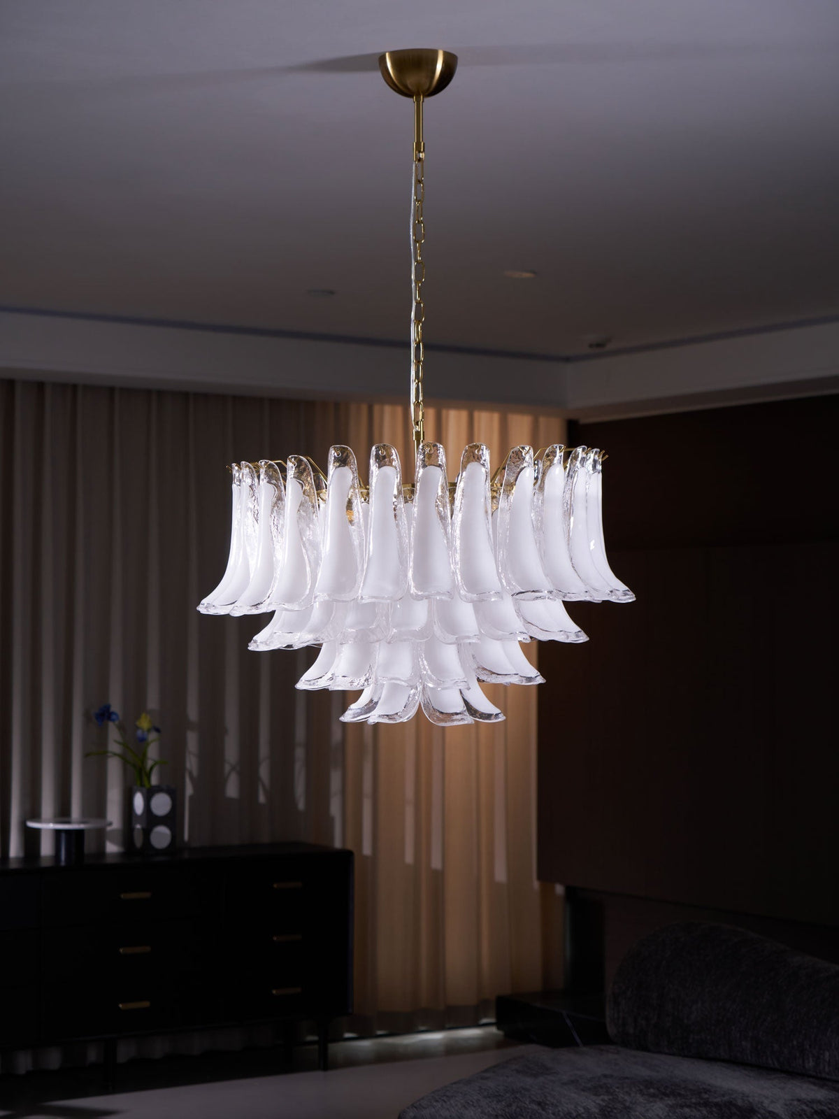 Lioroaria Chandelier Pink Glass Leaf Layered Floral Glamour