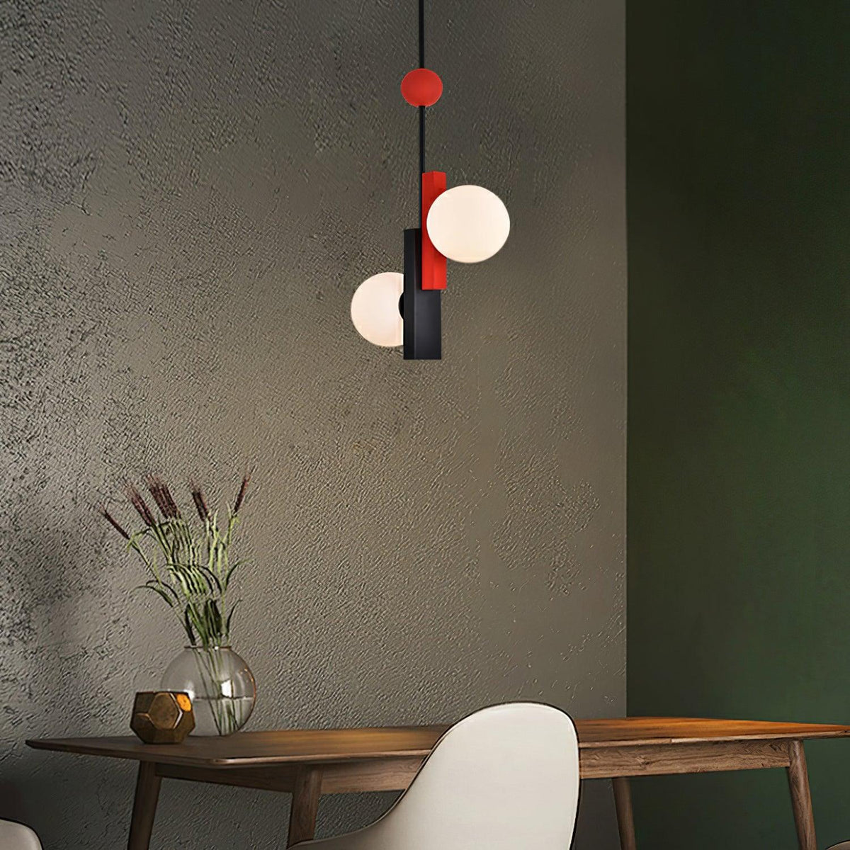 Veveny Pendant Lamp Double Globe Linear Bars Geometric