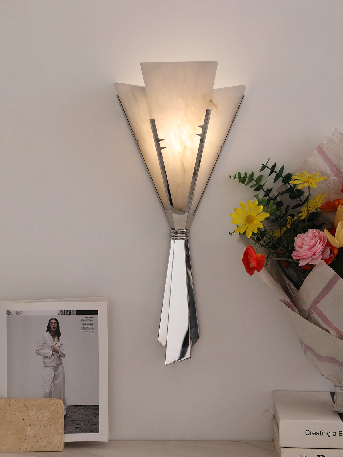 Aura Alabaster Fan Wall Sconce
