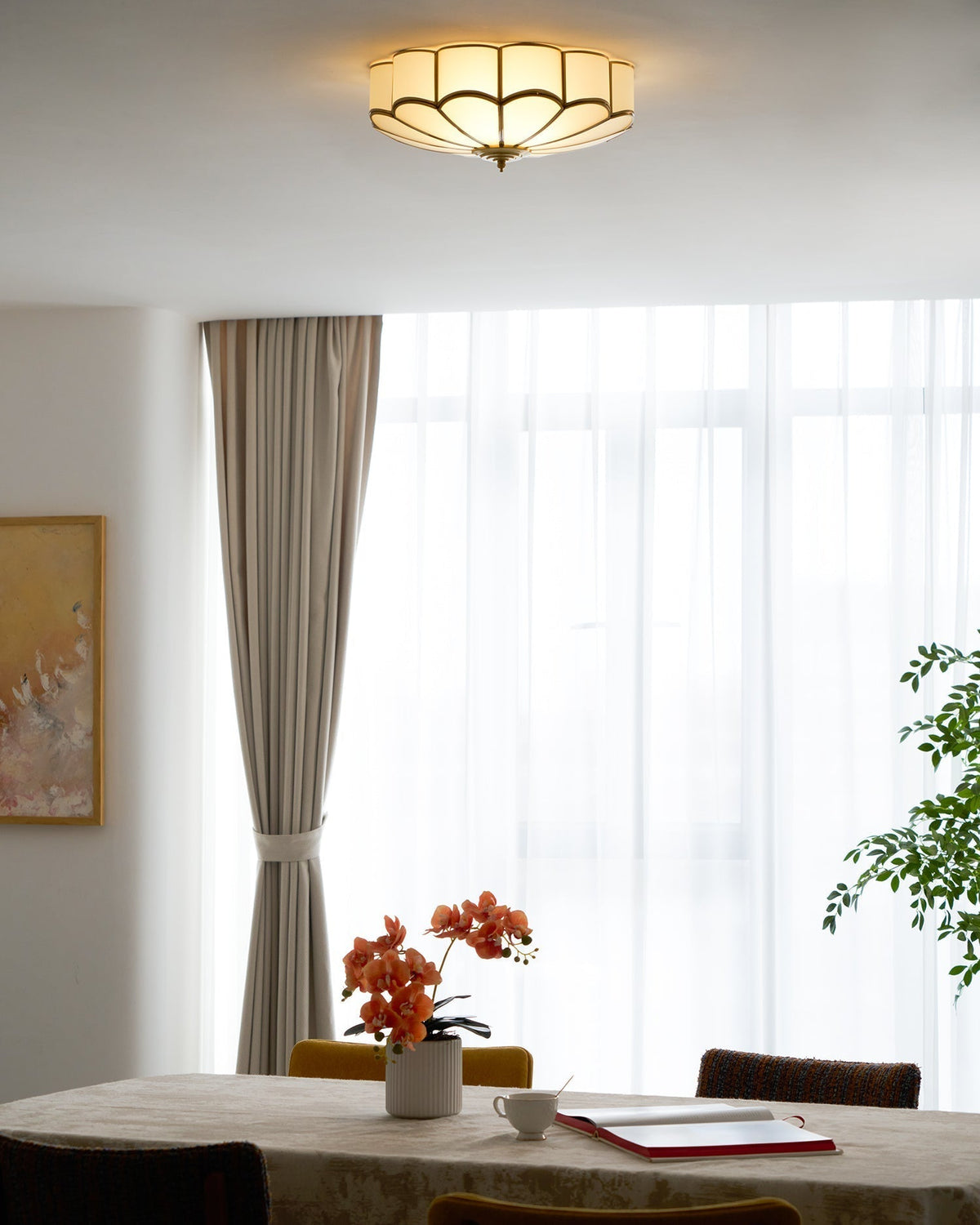 Adeline Ceiling Light Flower Shape Glass Brass