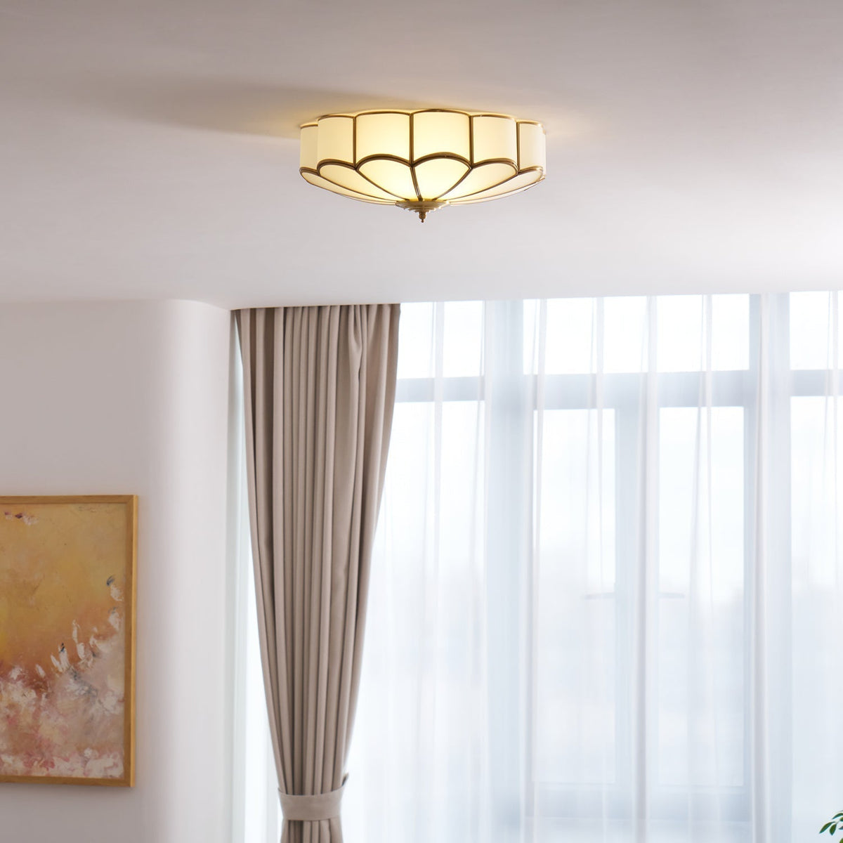 Adeline Ceiling Light Flower Shape Glass Brass