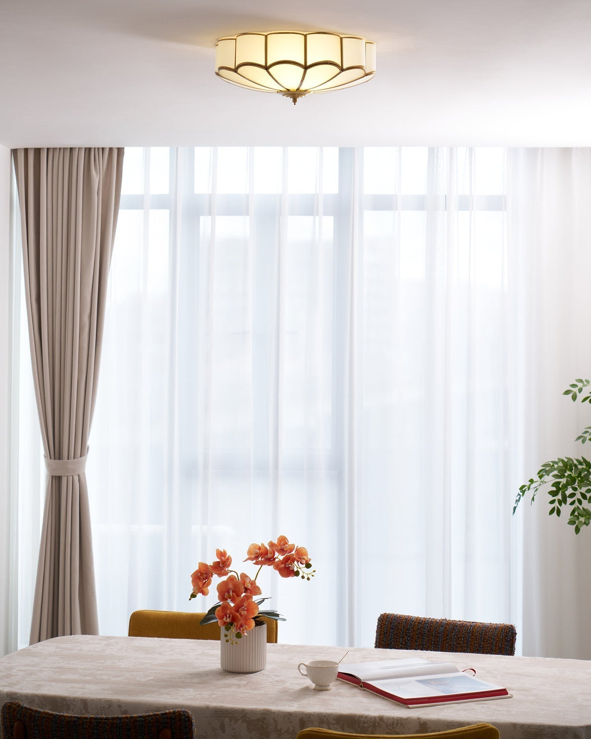 Adeline Ceiling Light Flower Shape Glass Brass