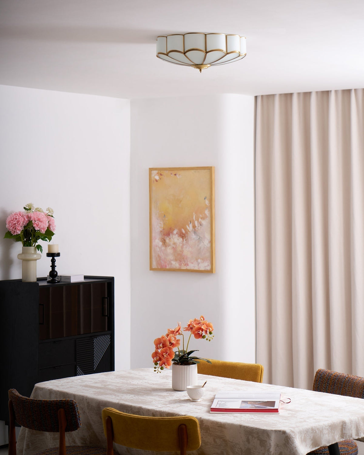 Adeline Ceiling Light Flower Shape Glass Brass
