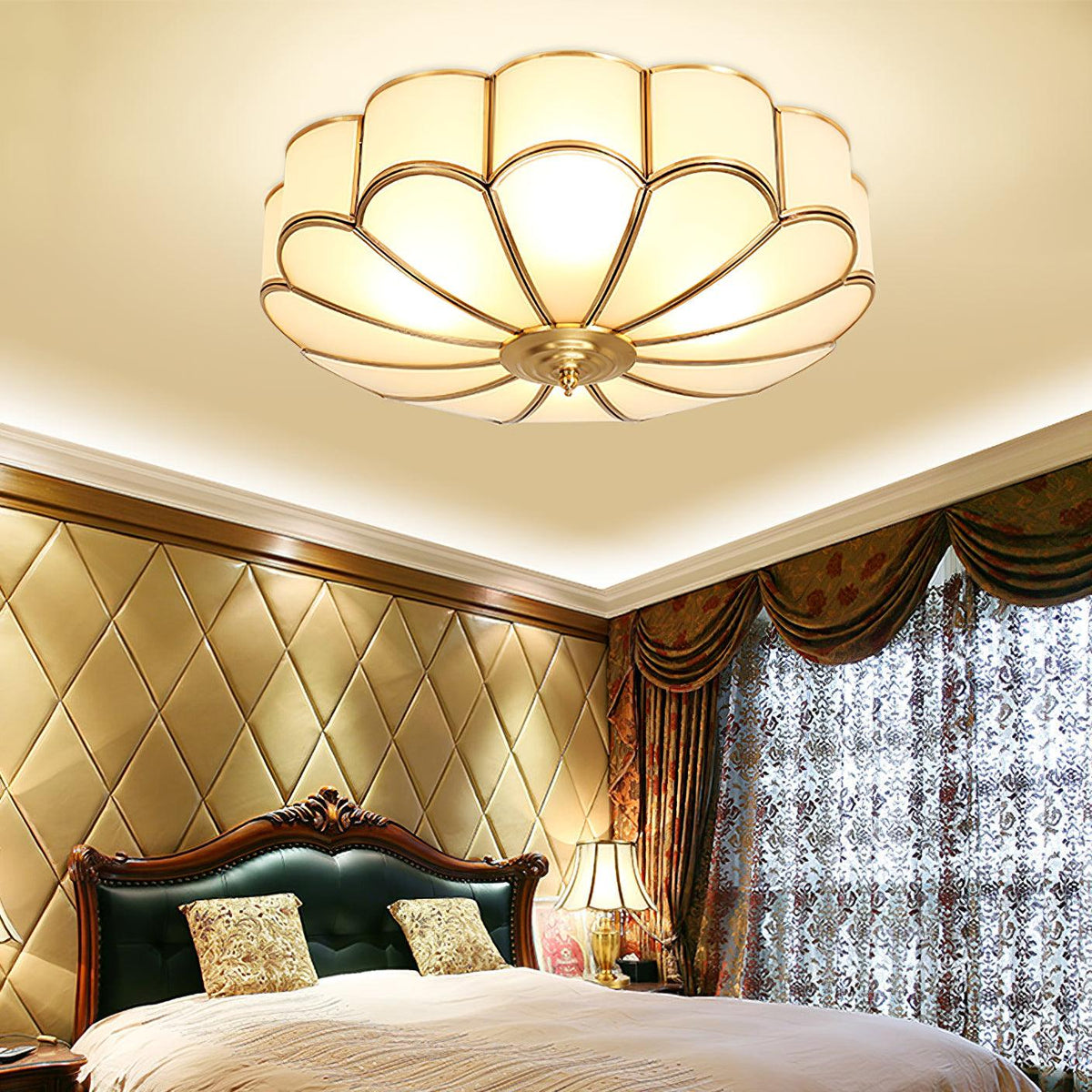 Adeline Ceiling Light Flower Shape Glass Brass
