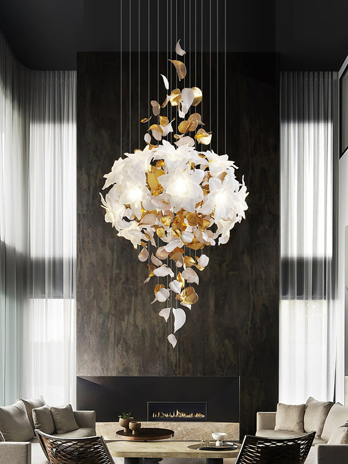 Araeos Flying Flowers Fluttering Brass Chandelier