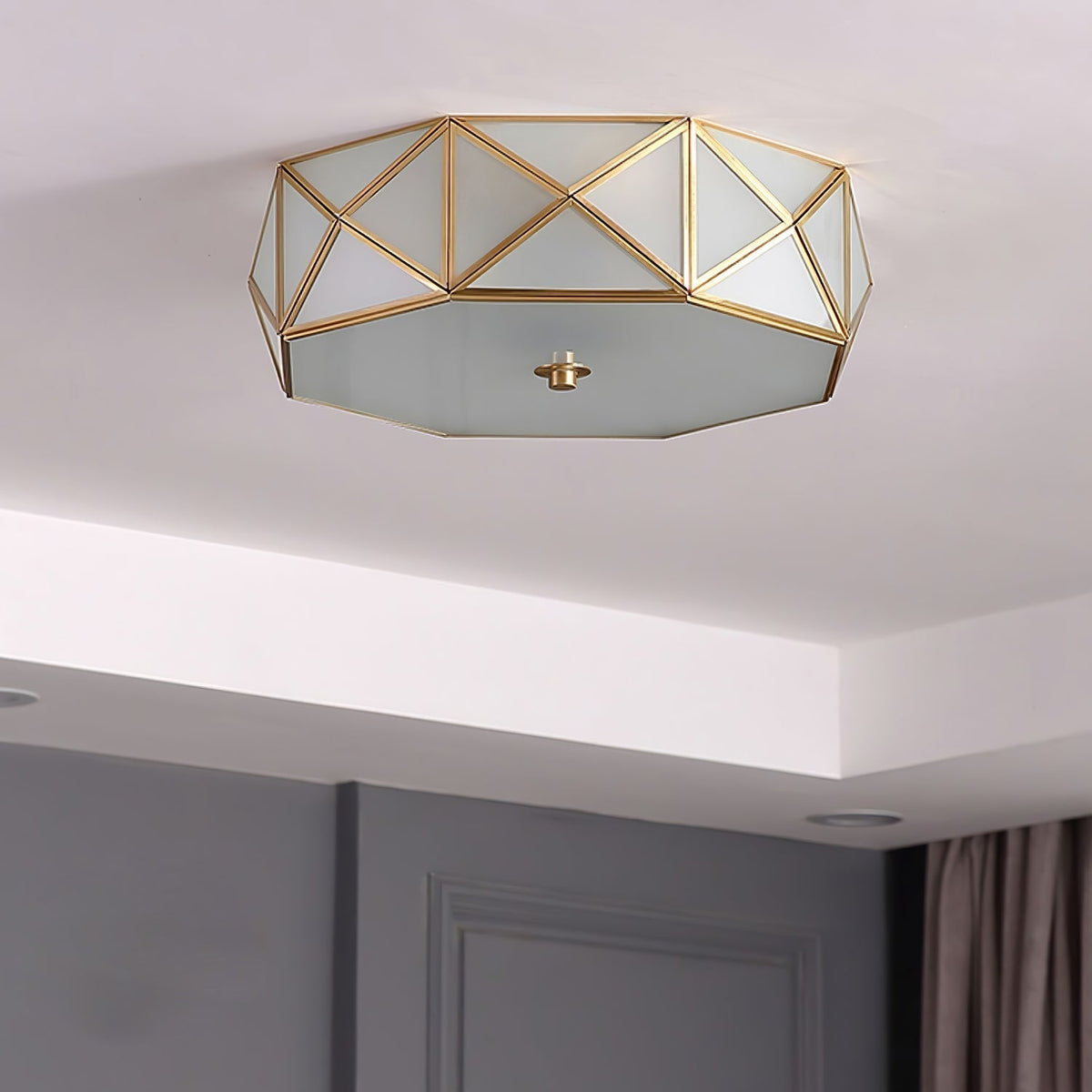 Celivise Geometric Shaped Brass Glass Flush Ceiling Light