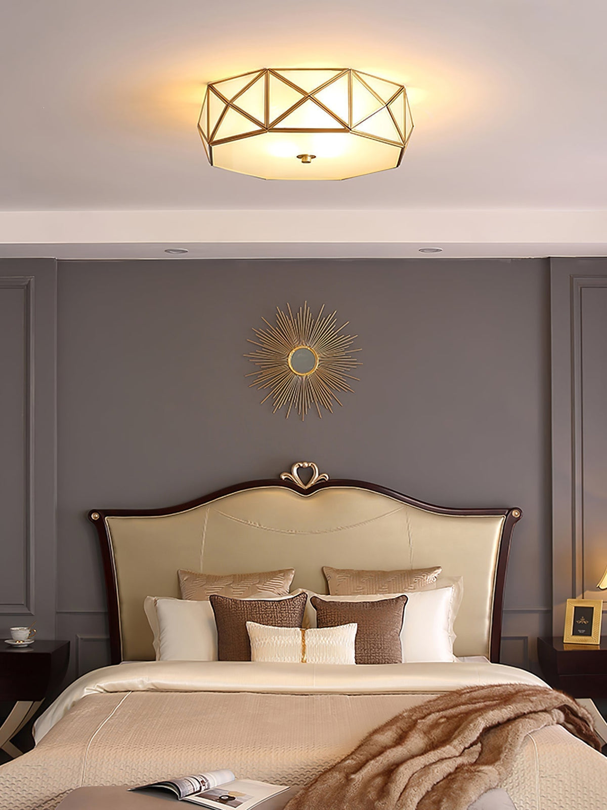 Celivise Geometric Shaped Brass Glass Flush Ceiling Light