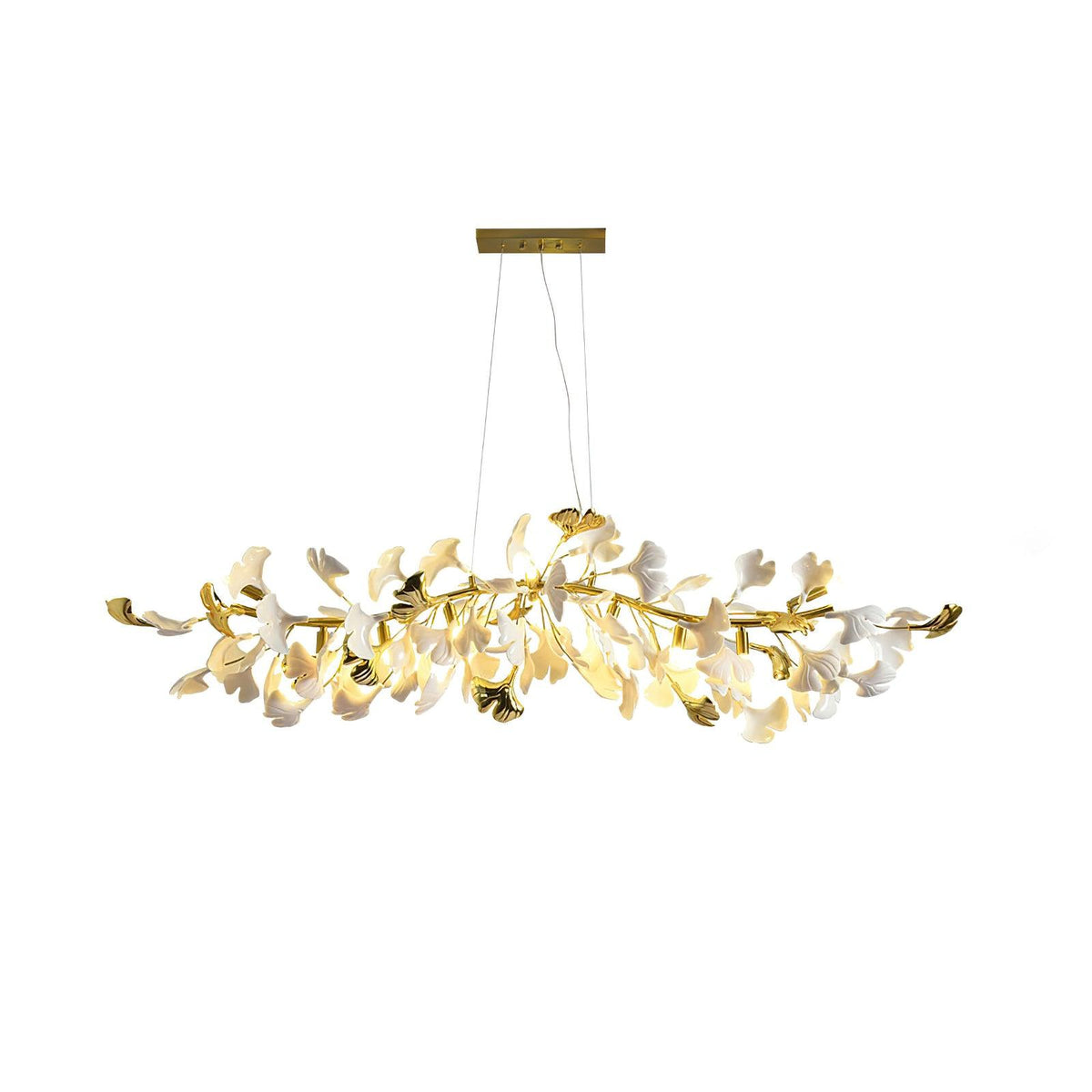 Dylo Chandelier Brass Linear Ginkgo Ceramic Petal Branch