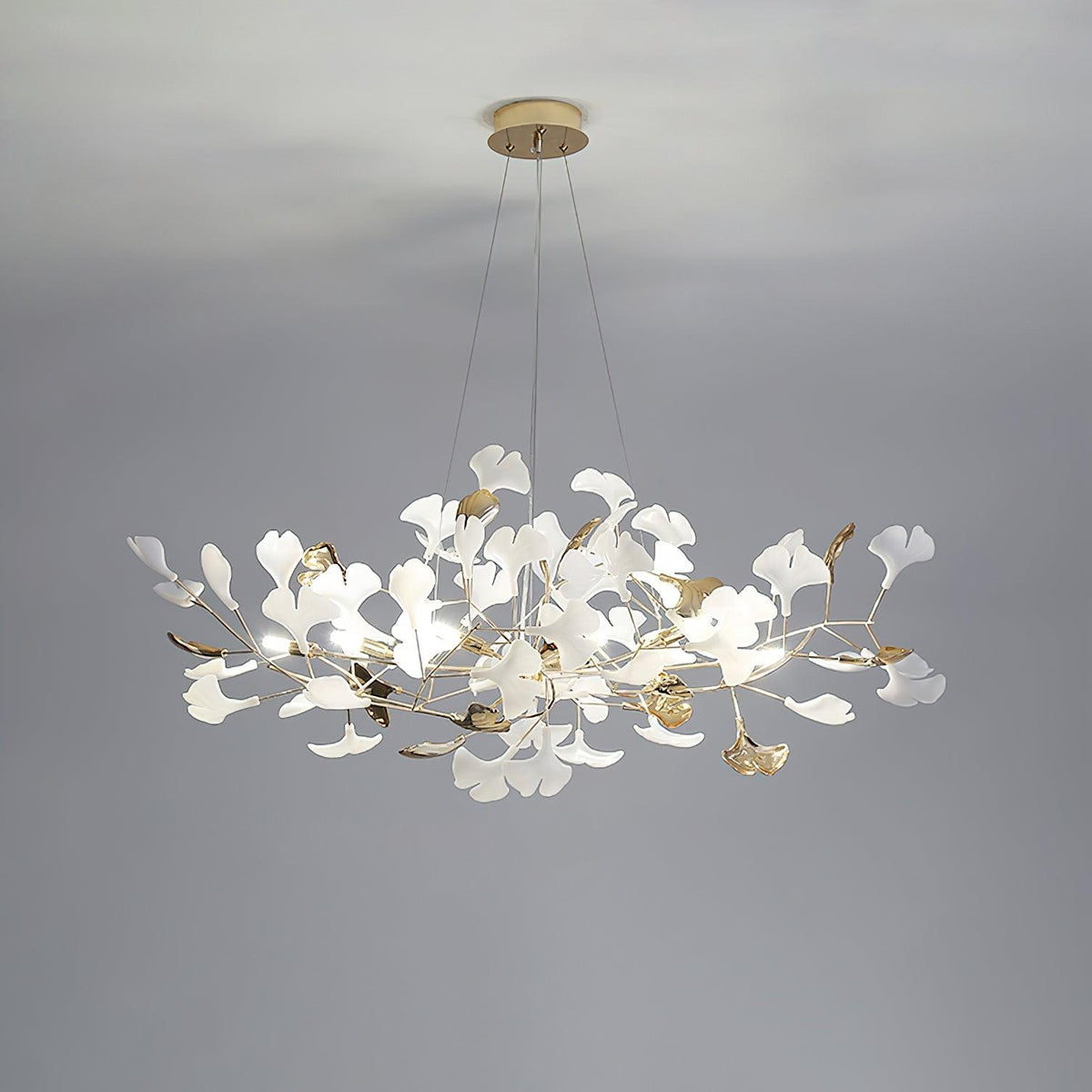 Eliinira Chandelier Gingko Ceramic Leaves Iron Frame