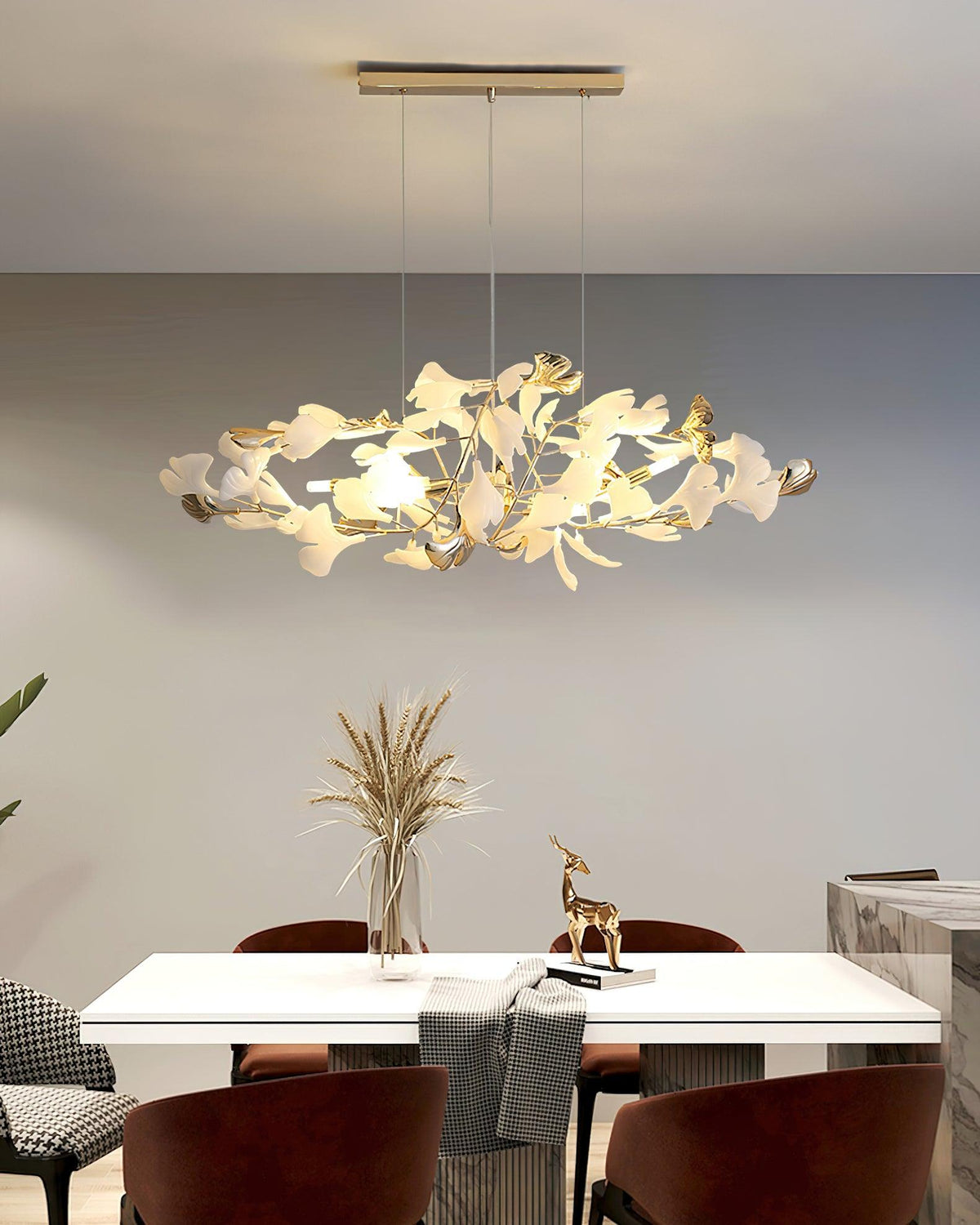 Quiven Chandelier Gingko Leaf Ceramic Gold Elegant