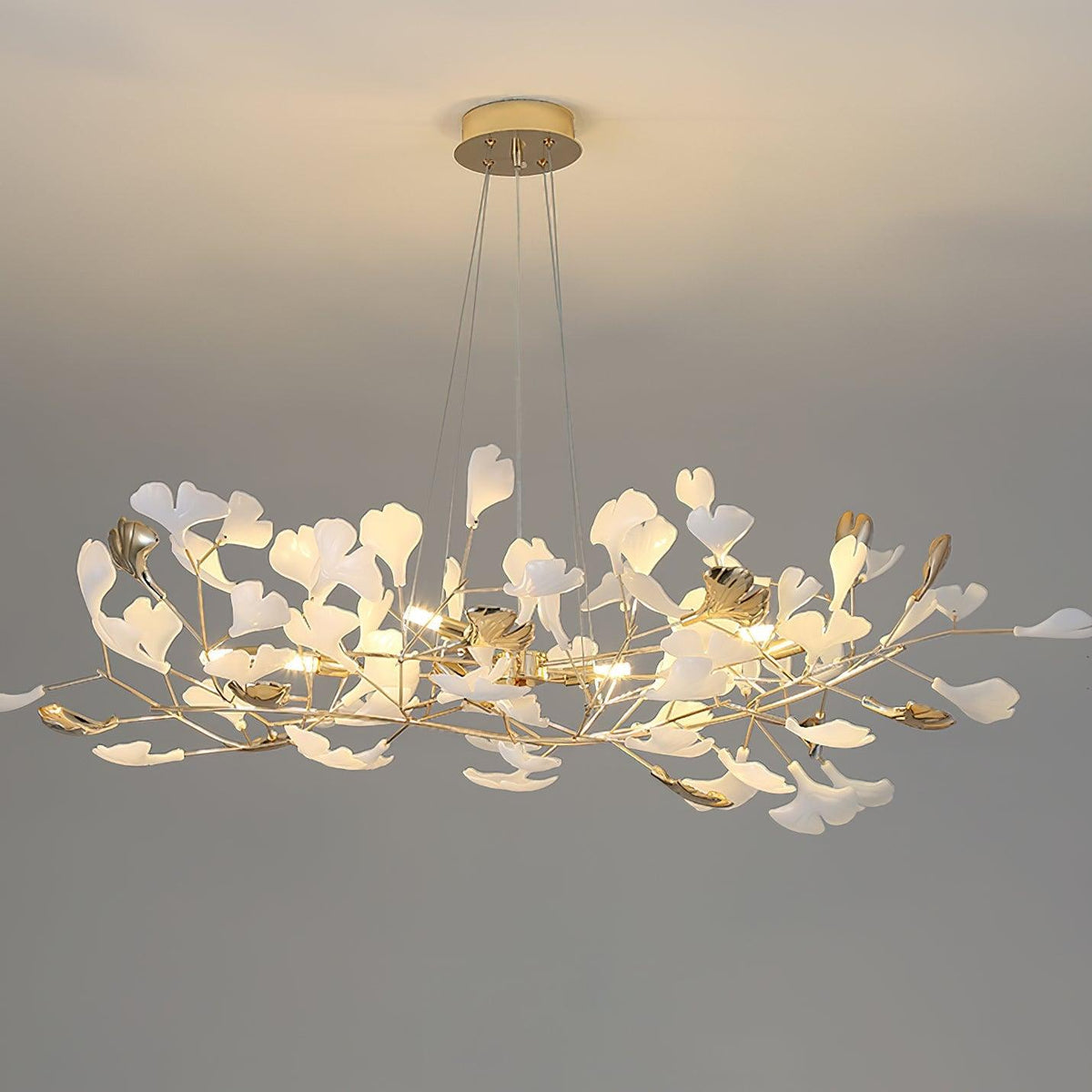 Eliinira Chandelier Gingko Ceramic Leaves Iron Frame