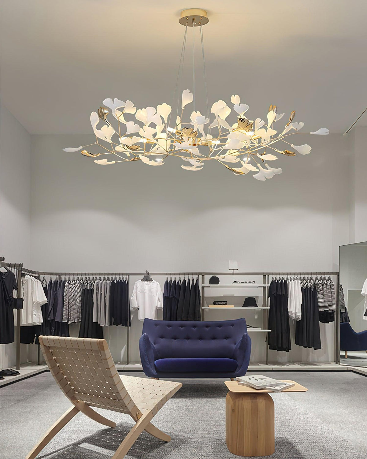 Eliinira Chandelier Gingko Ceramic Leaves Iron Frame