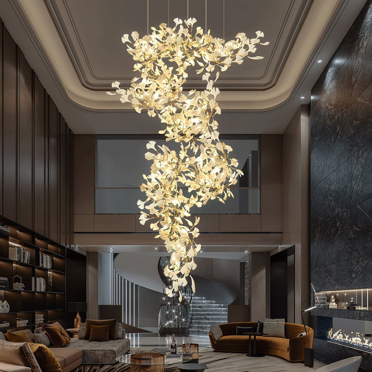 Sorvyn Pendant Lamp Ginkgo Ceramic Brass Floral