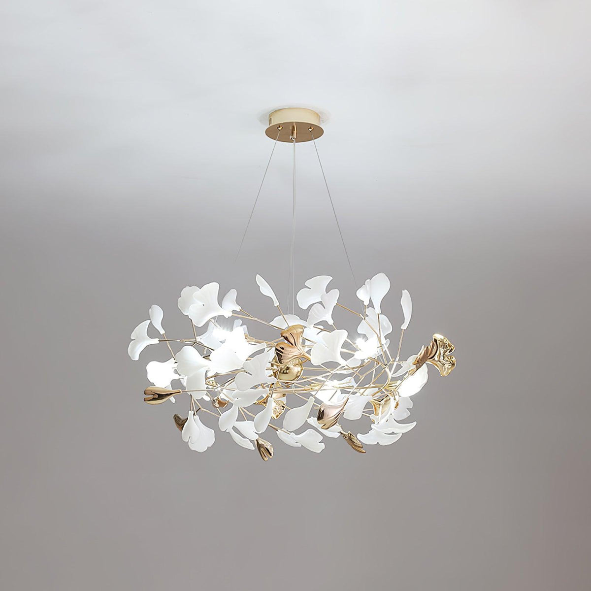 Quiven Chandelier Gingko Leaf Ceramic Gold Elegant