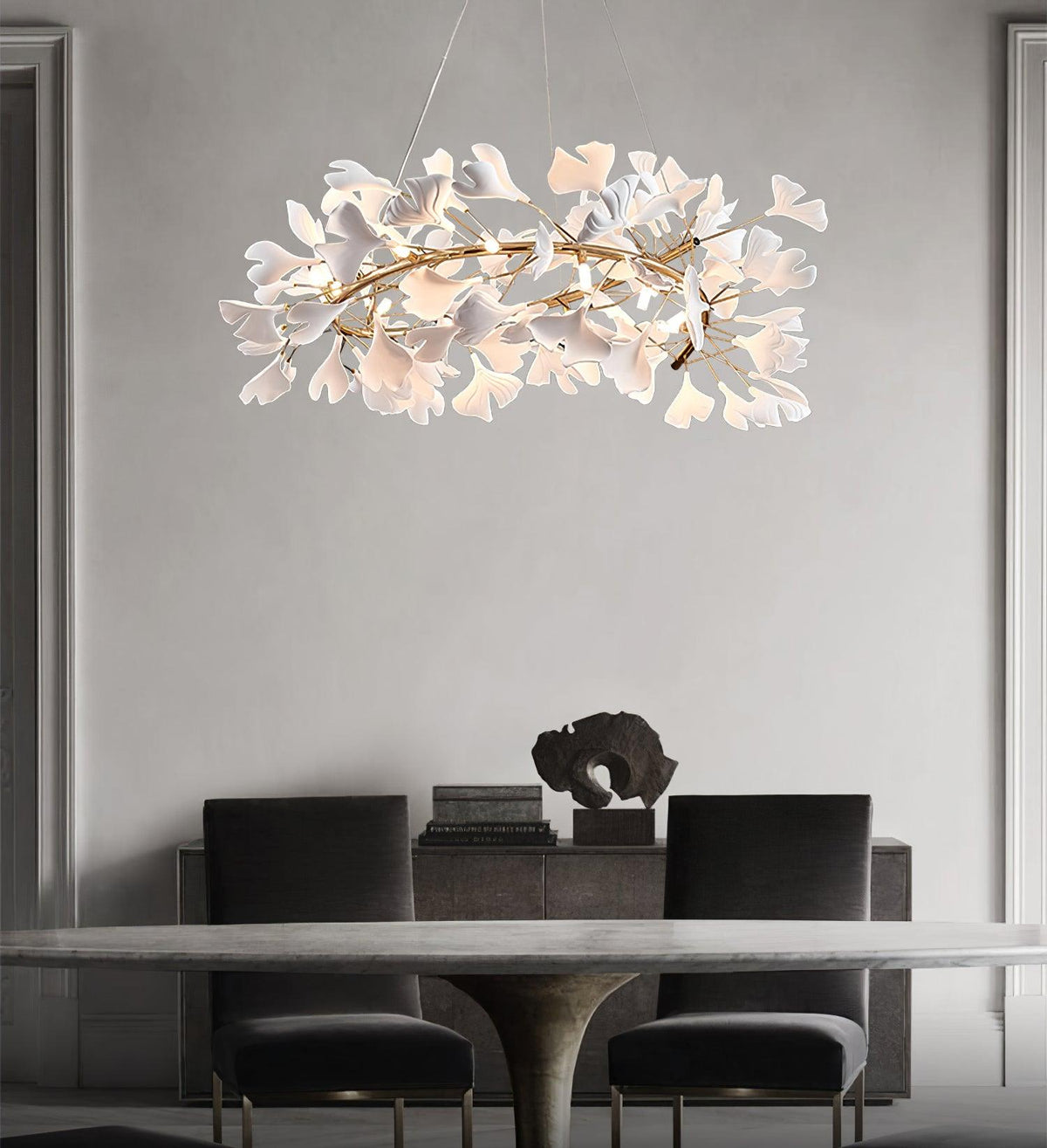 Umberis Pendant Lamp Gingko Porcelain Leaves Gold