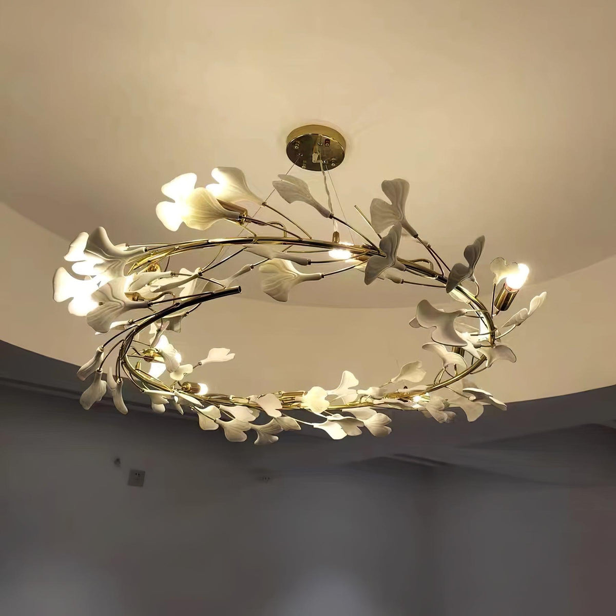 Umberis Pendant Lamp Gingko Porcelain Leaves Gold