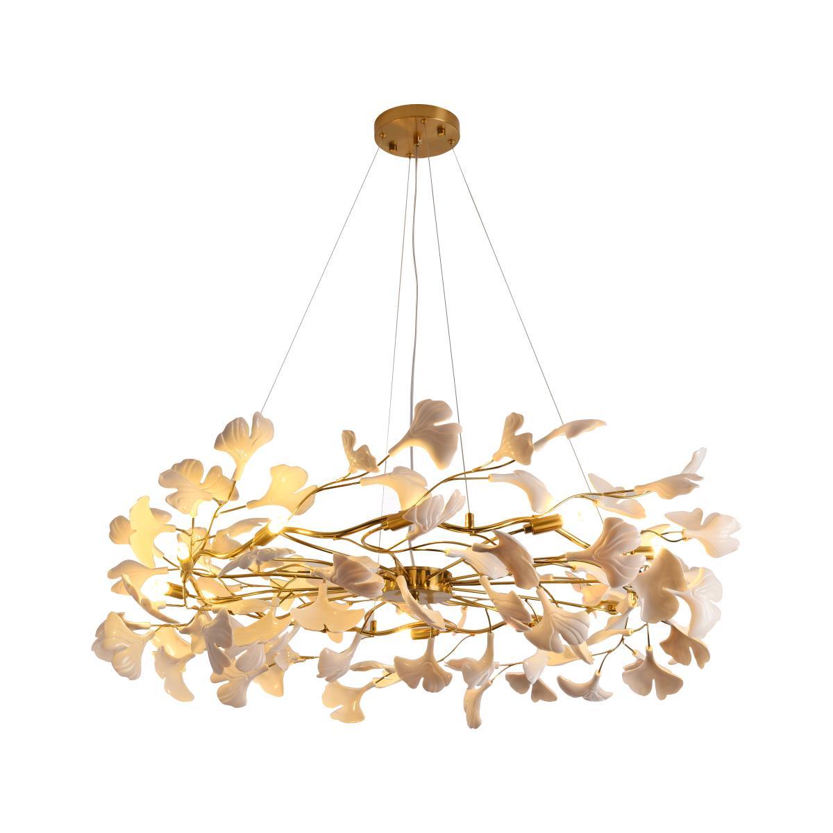 Oden Chandelier Ginkgo Leaf Ceramic Sculptural