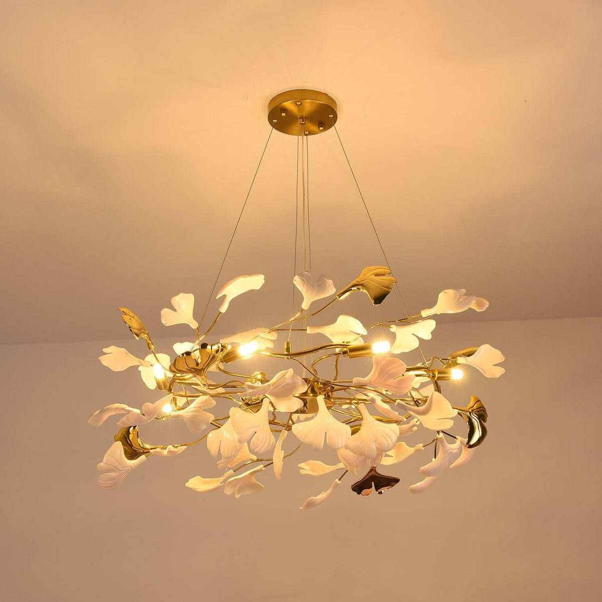 Oden Chandelier Ginkgo Leaf Ceramic Sculptural
