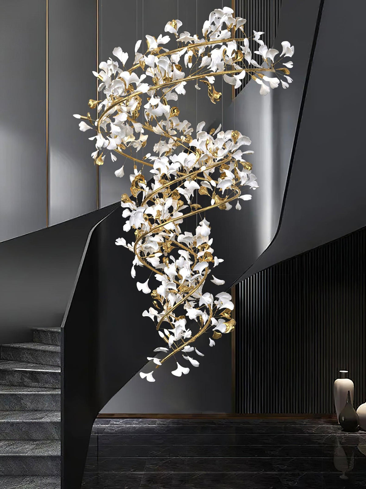Gingko Ring Chandelier Ceramic Staircase Luxury