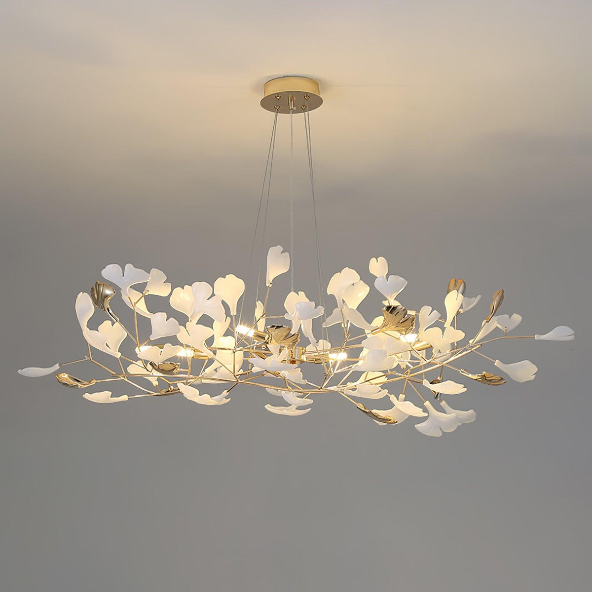 Eliinira Chandelier Gingko Ceramic Leaves Iron Frame