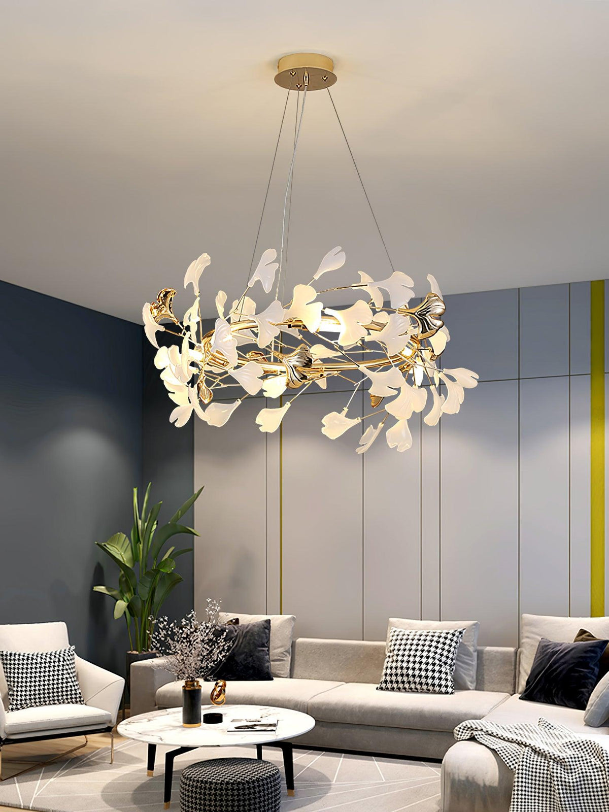 Vixu Postmodern Luxury Gingko Ceramics Chandelier