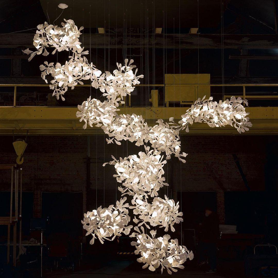 Sorvyn Pendant Lamp Ginkgo Ceramic Brass Floral