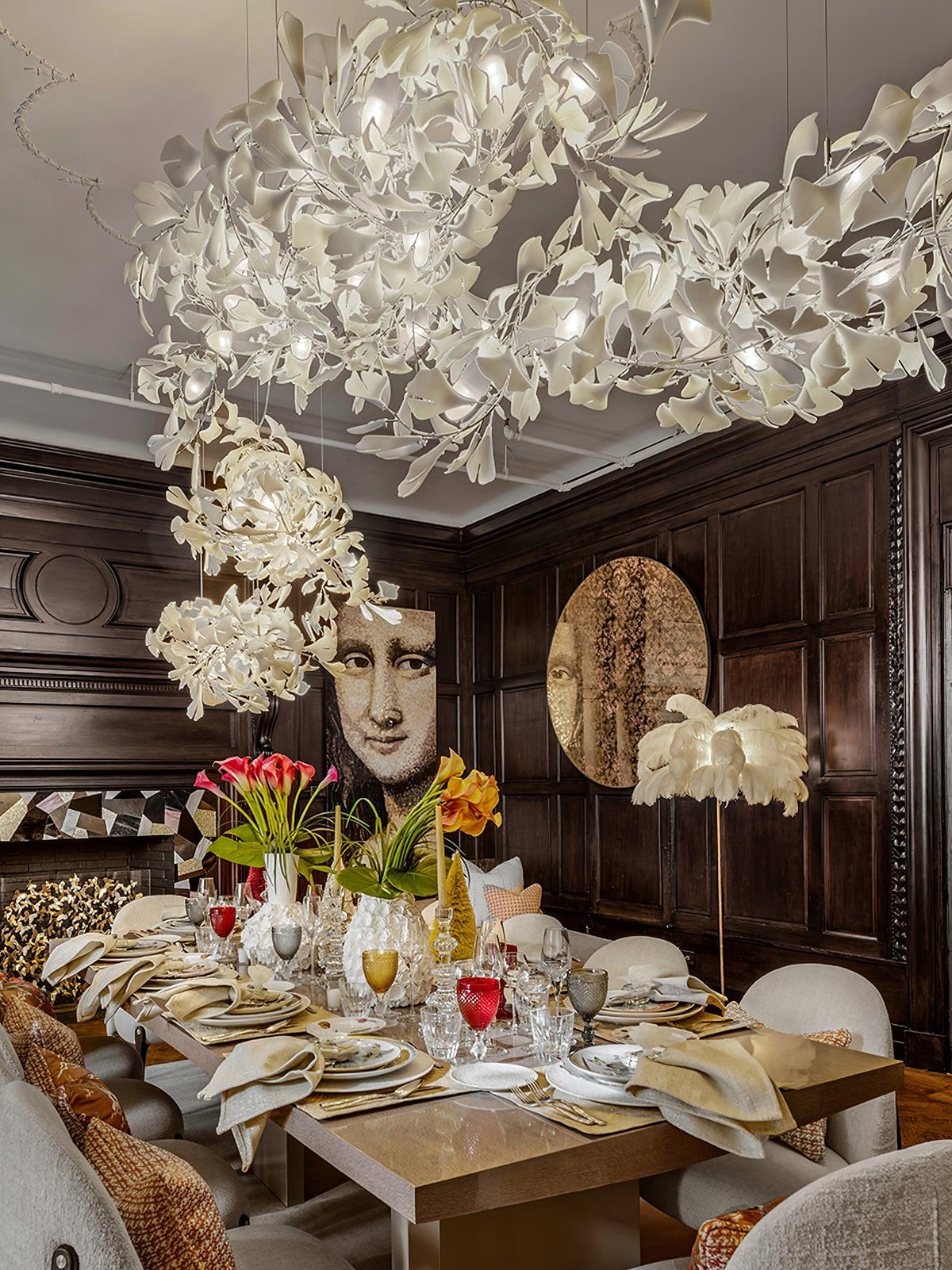 Ririxel Pendant Lamp Gingko Ceramic Petals Gold