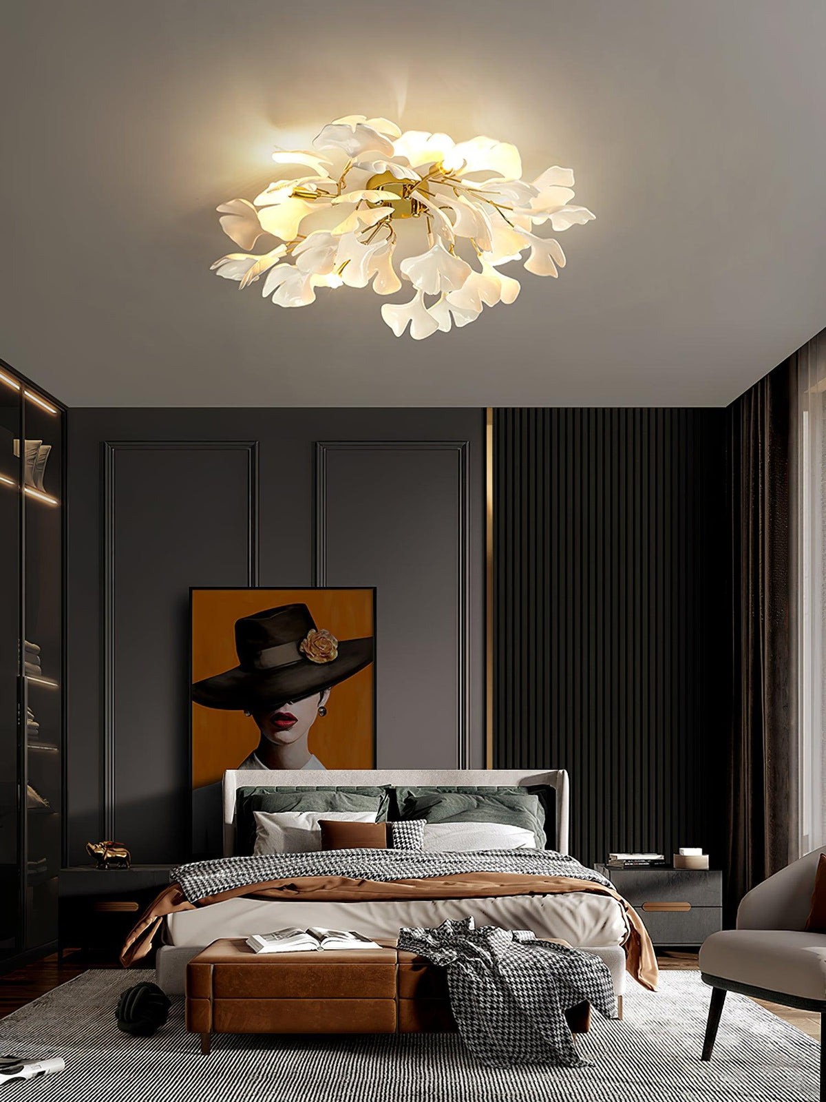 Rhea Ceiling Lamp Gingko Leaves with Brass Branch