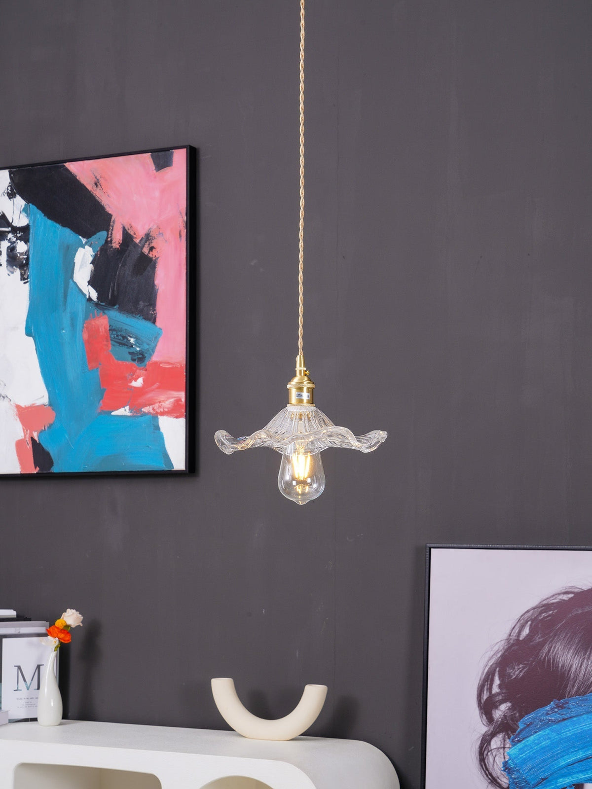 Fagus Glass Hibiscus Flower Pendant Light