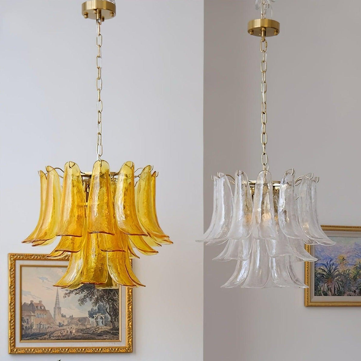 Elvess Chandelier Murano Glass Leaf Golden