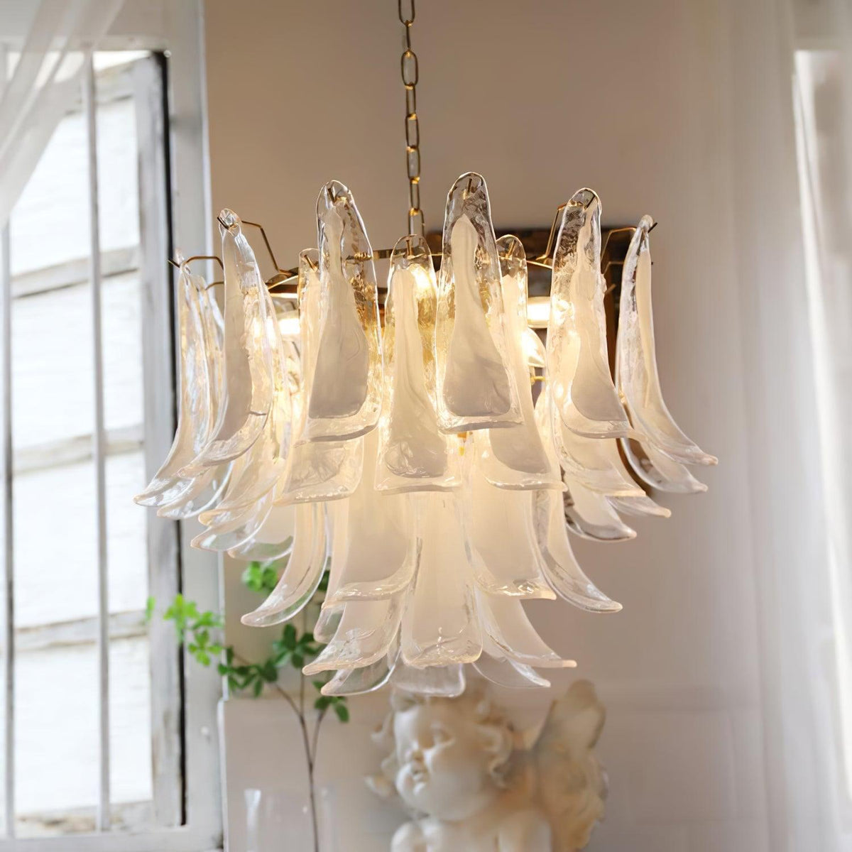 Elvess Chandelier Murano Glass Leaf Golden