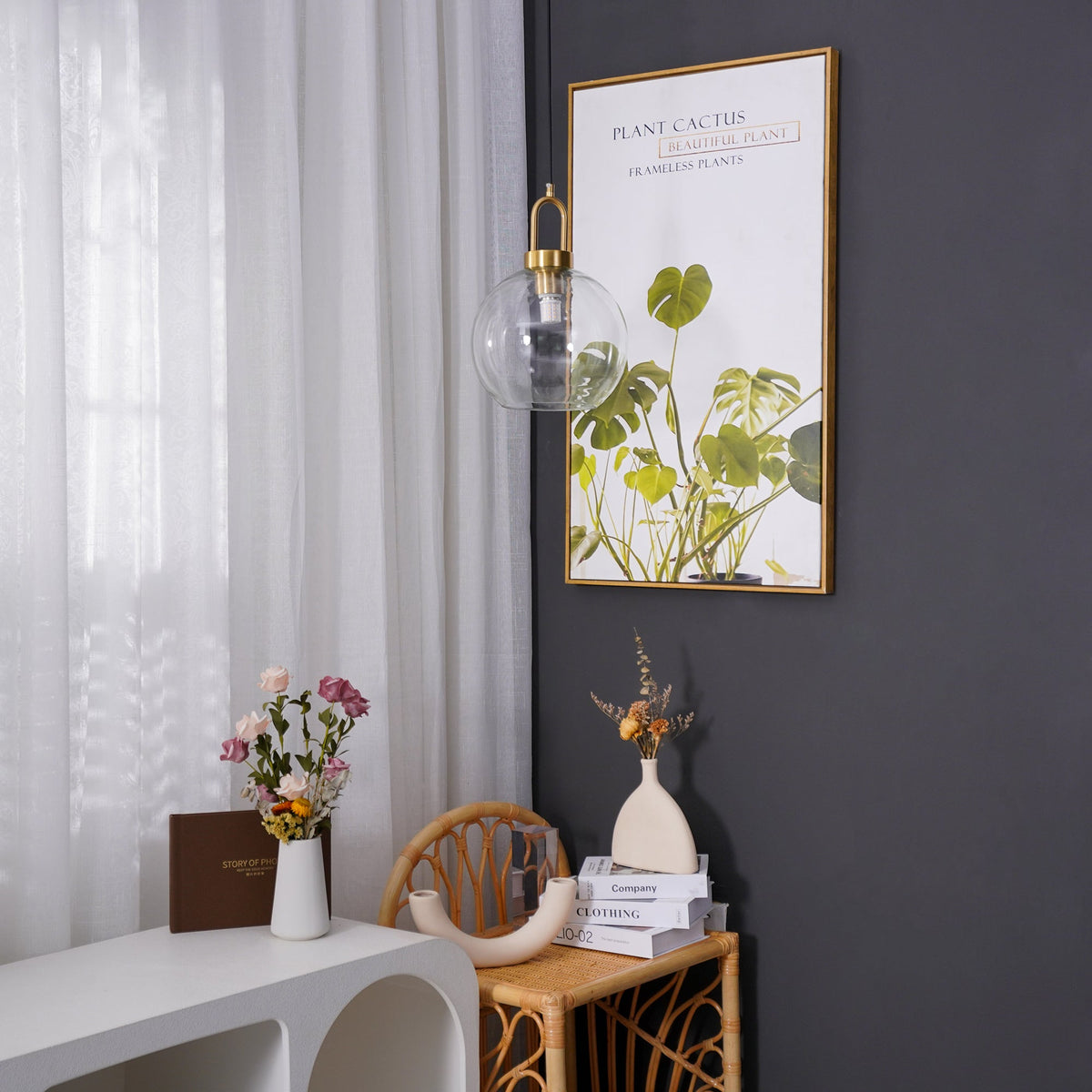 Sevelo Pendant Lamp Frosted Glass Swag Adjustable