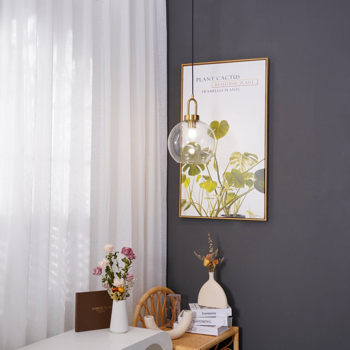 Sevelo Pendant Lamp Frosted Glass Swag Adjustable
