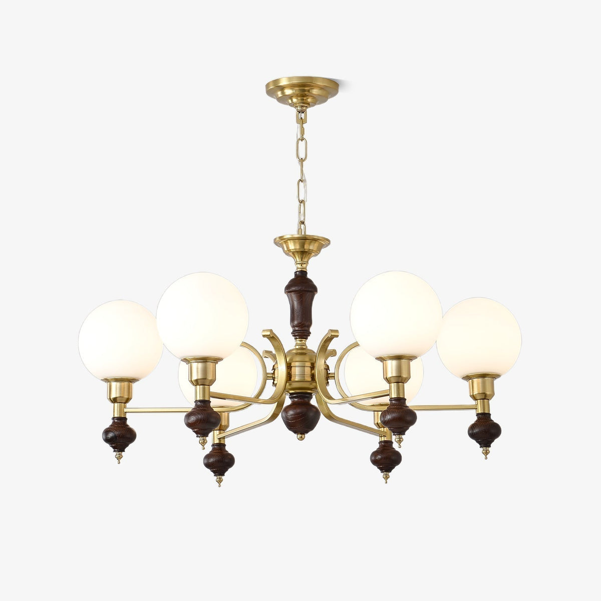 Nesvin Chandelier Wood & Brass Globe Orb