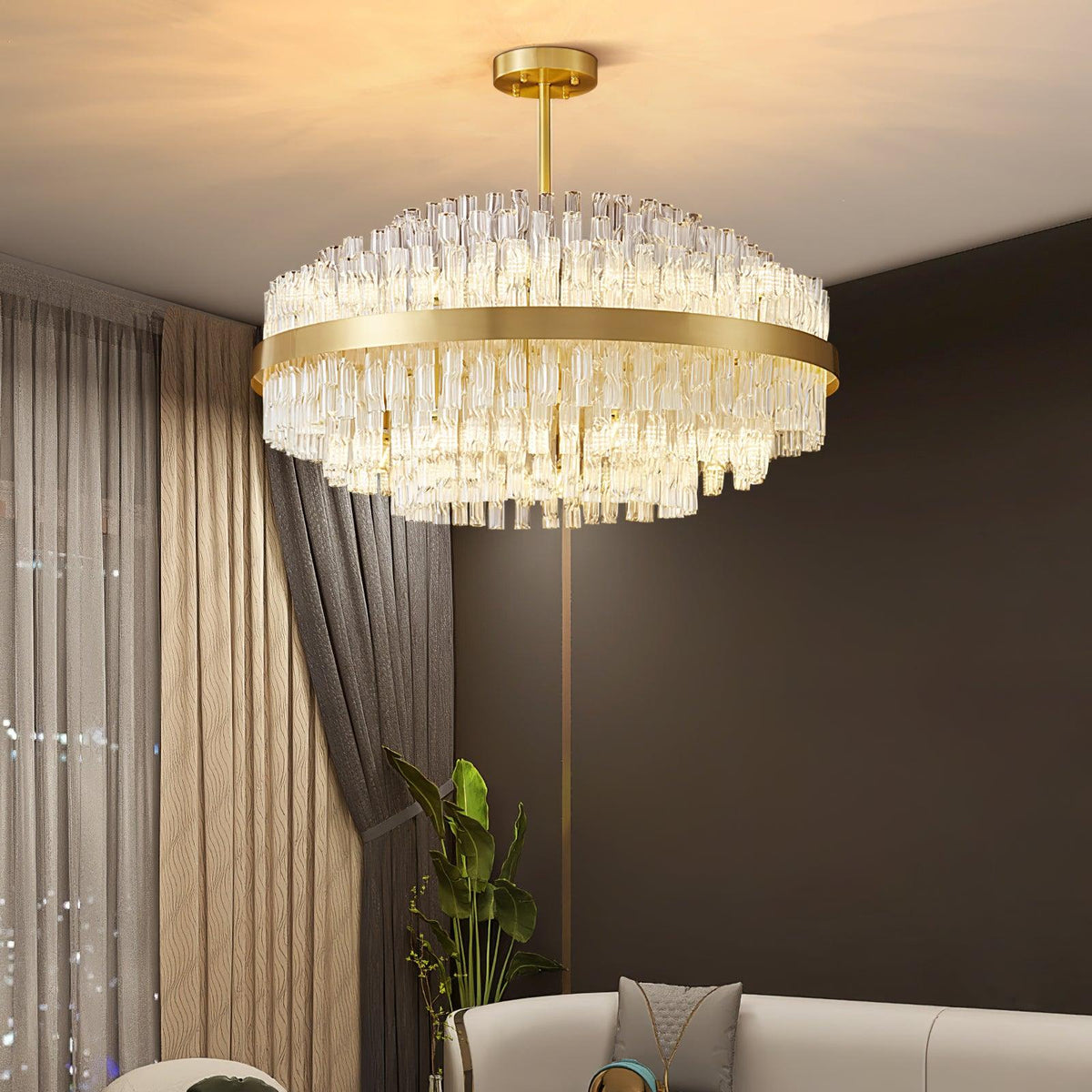 Solivian Chandelier Gold Clear Rod Elegant