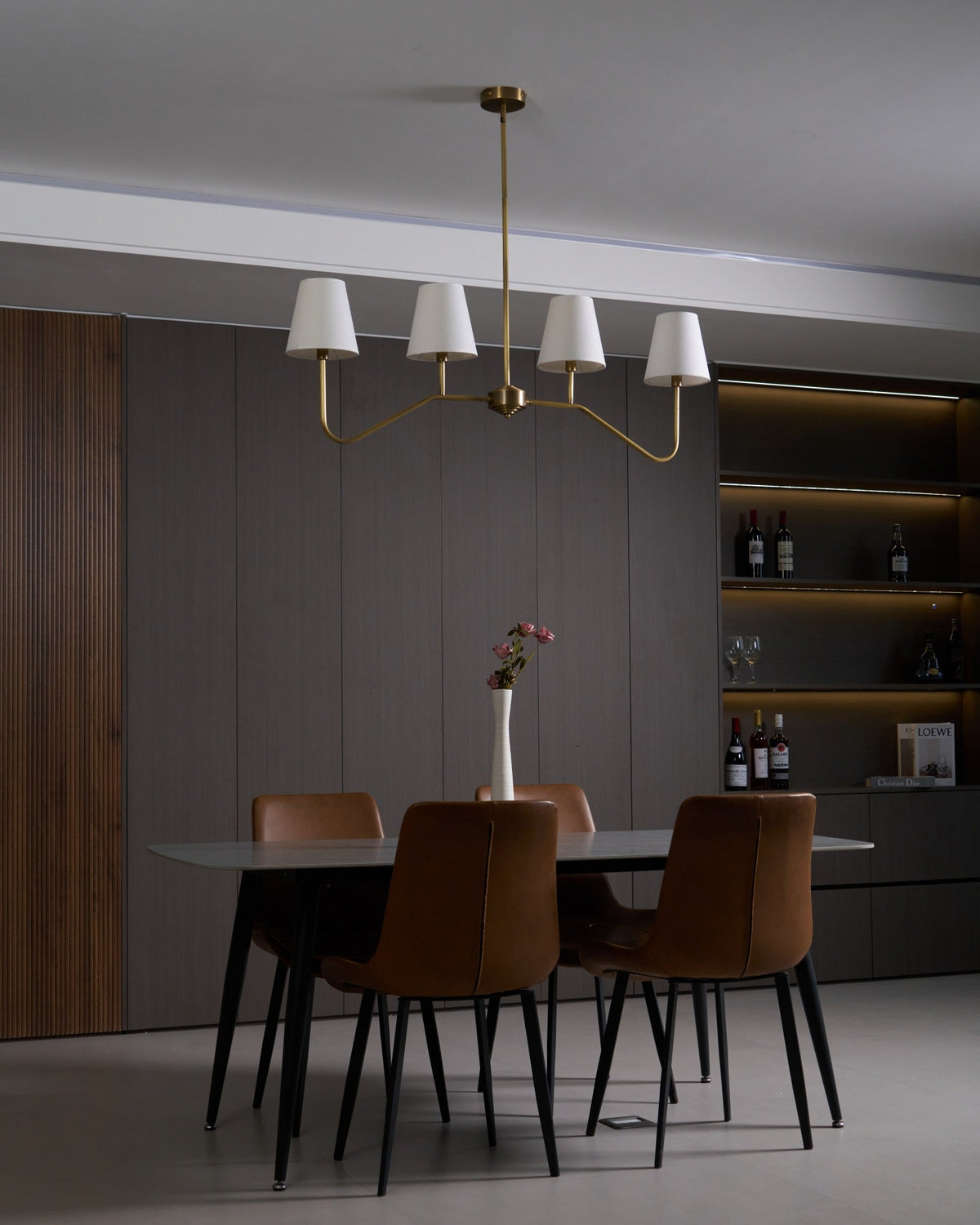 Oriinissa Chandelier Brass Curved Beige Linear