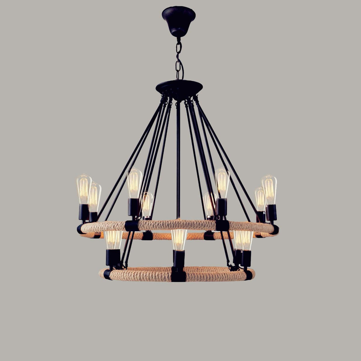 Novien Chandelier Hemp Rope Industrial Round