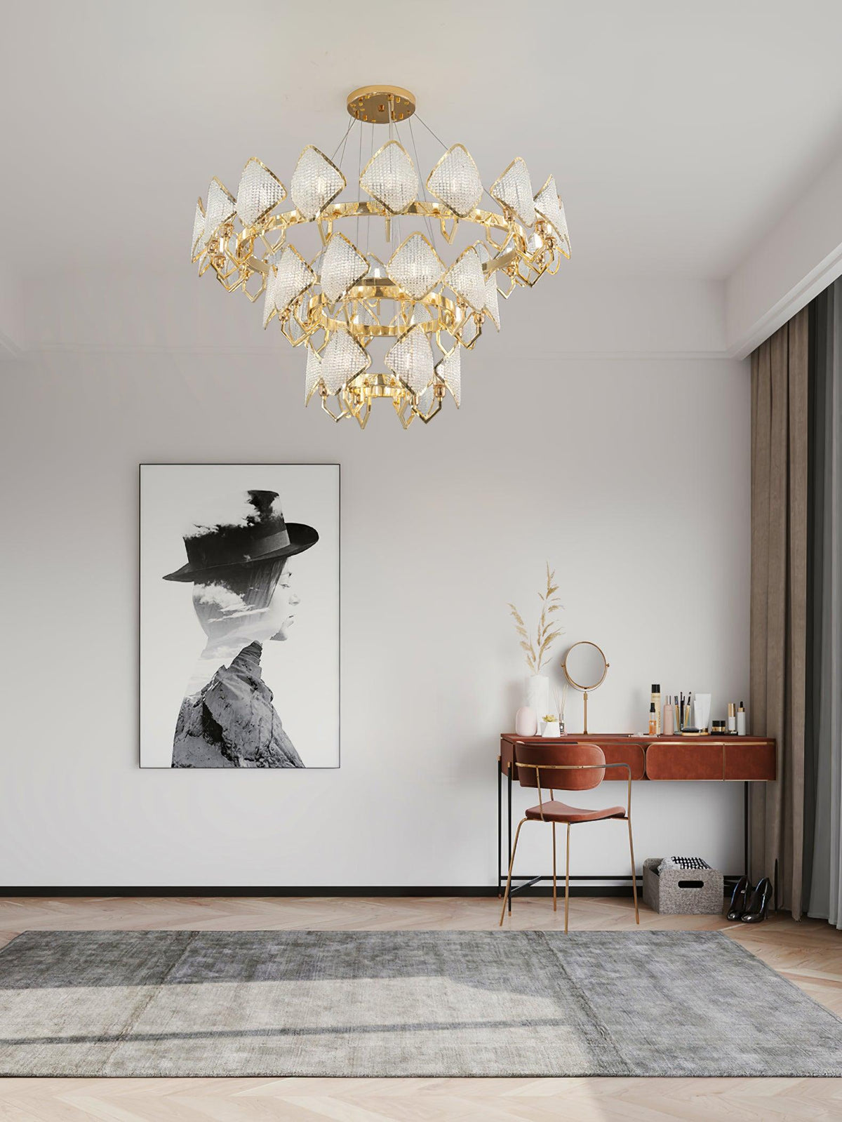 Cyrirena Chandelier Crystal Leaf Double-Tier