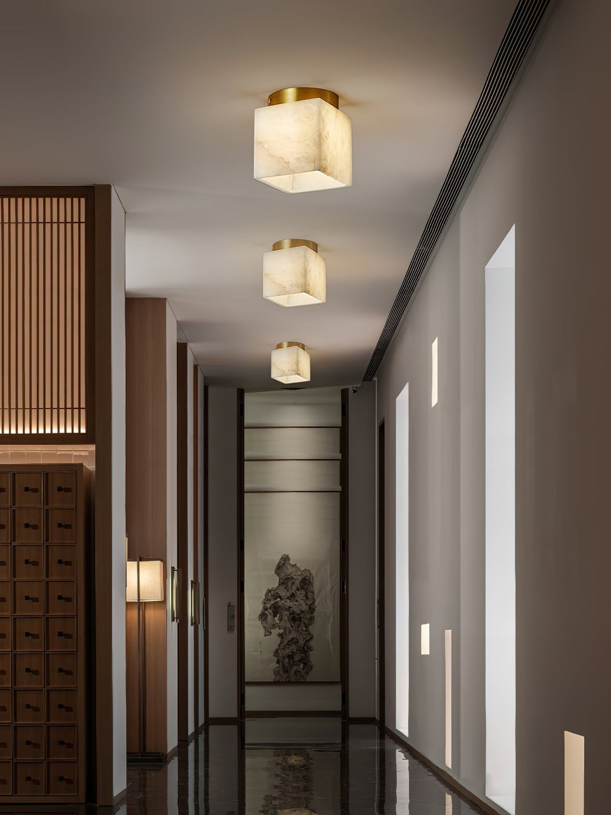 Usilia Modern Minimalist Brass Alabaster Ceiling Light