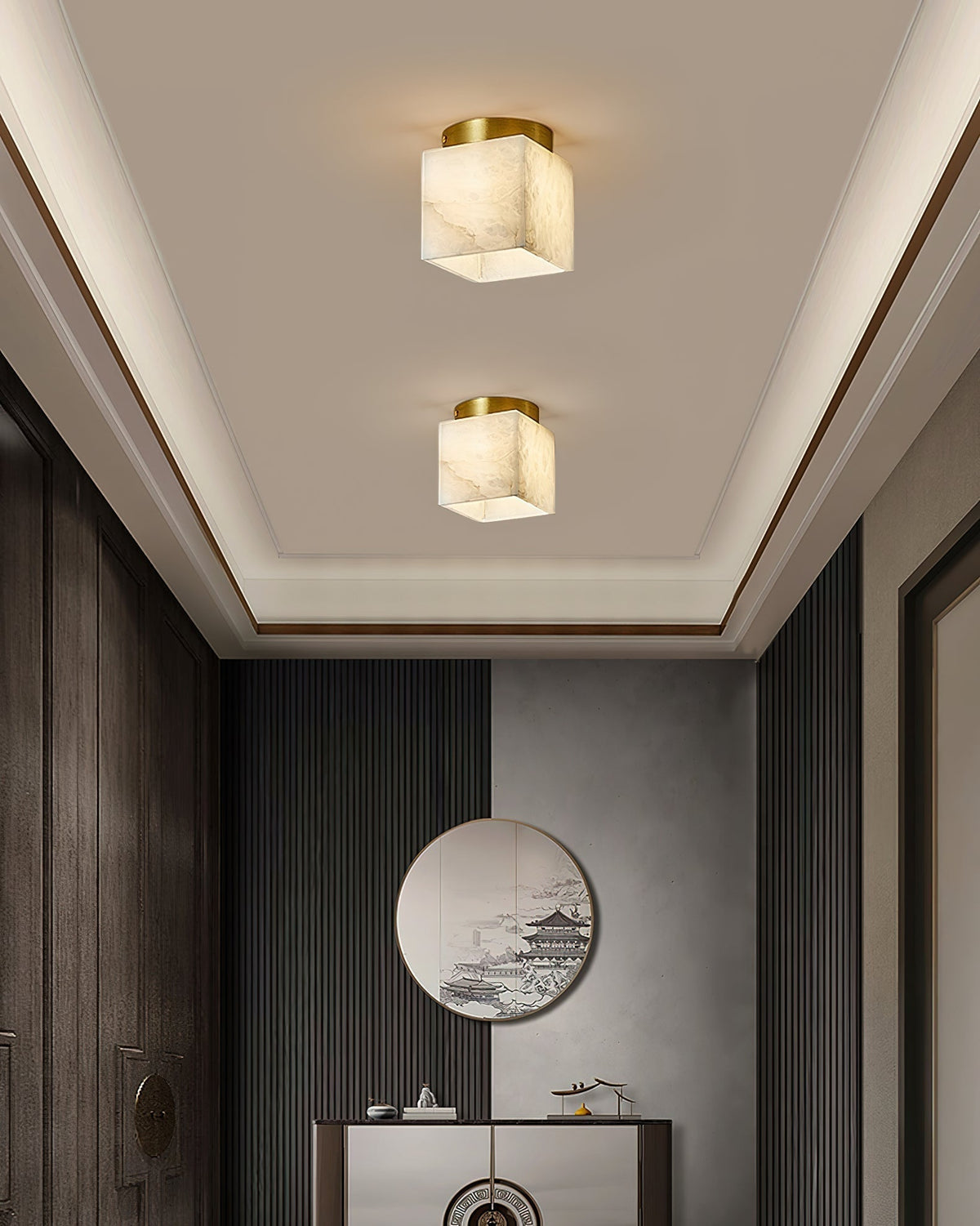 Usilia Modern Minimalist Brass Alabaster Ceiling Light