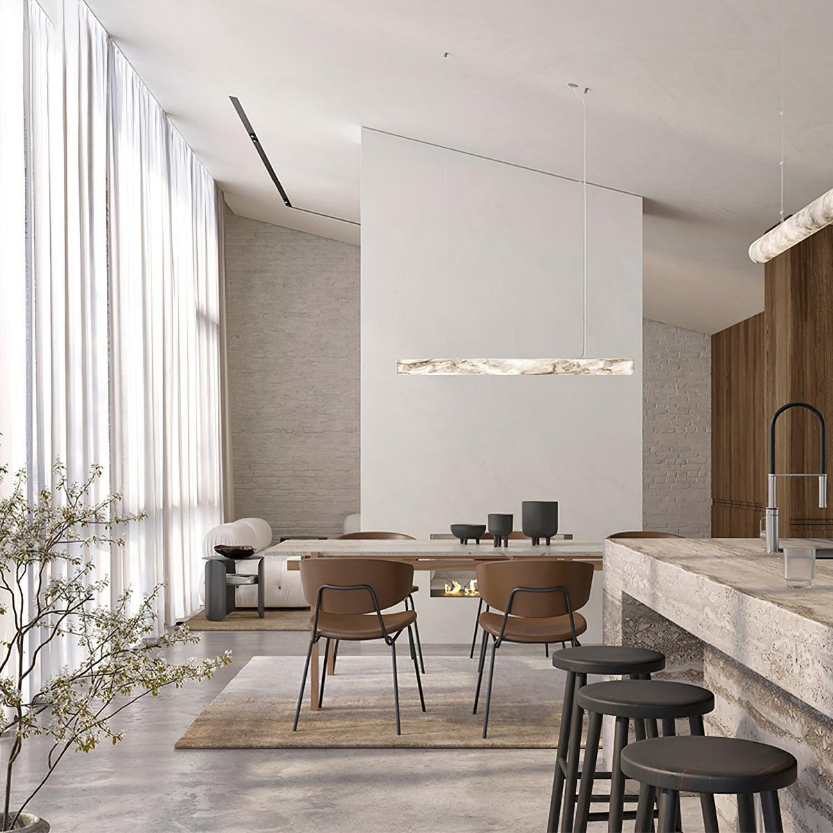 Mithos Curved Alabaster Pendant Light