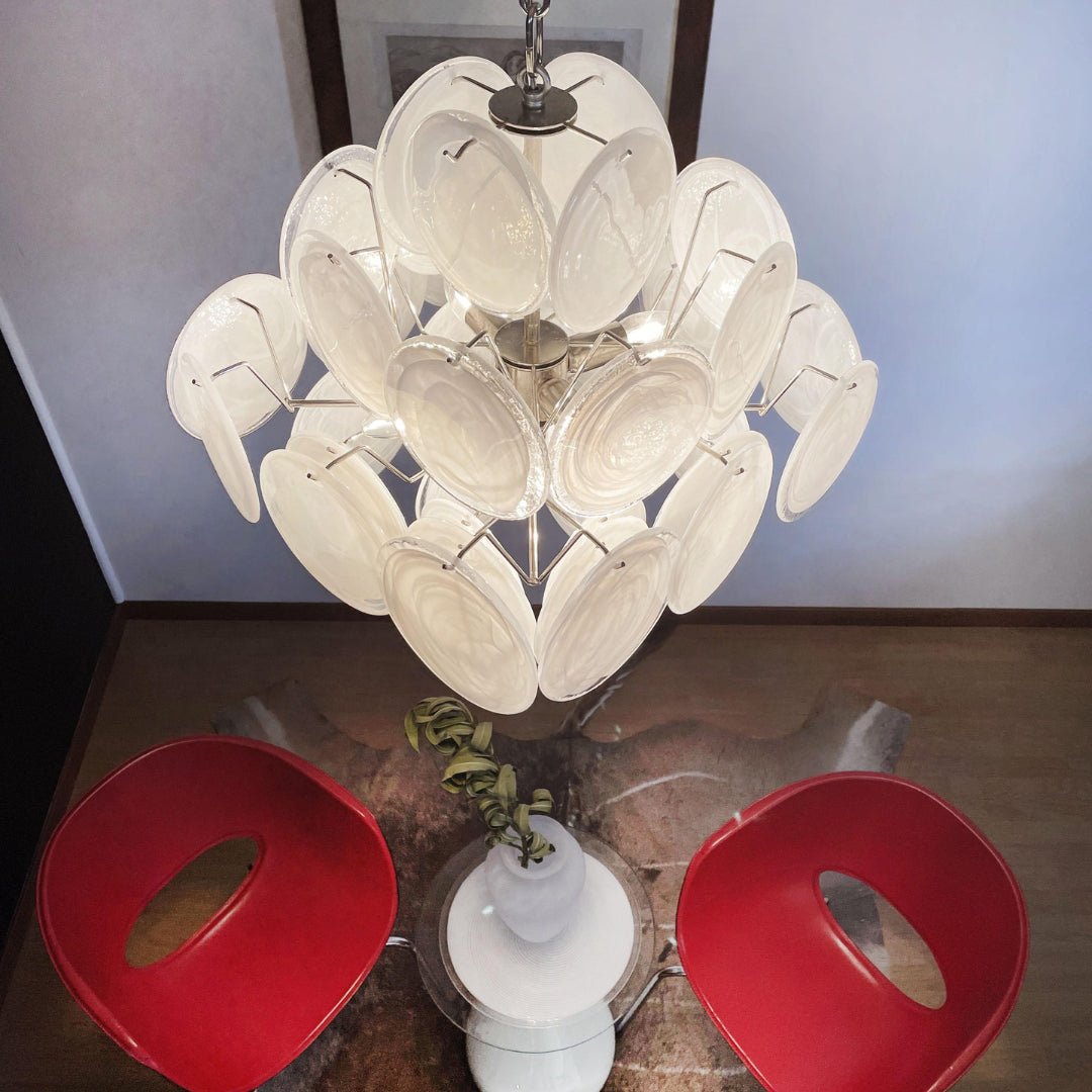 Liorinelle Chandelier White Murano Glass Disc Cluster