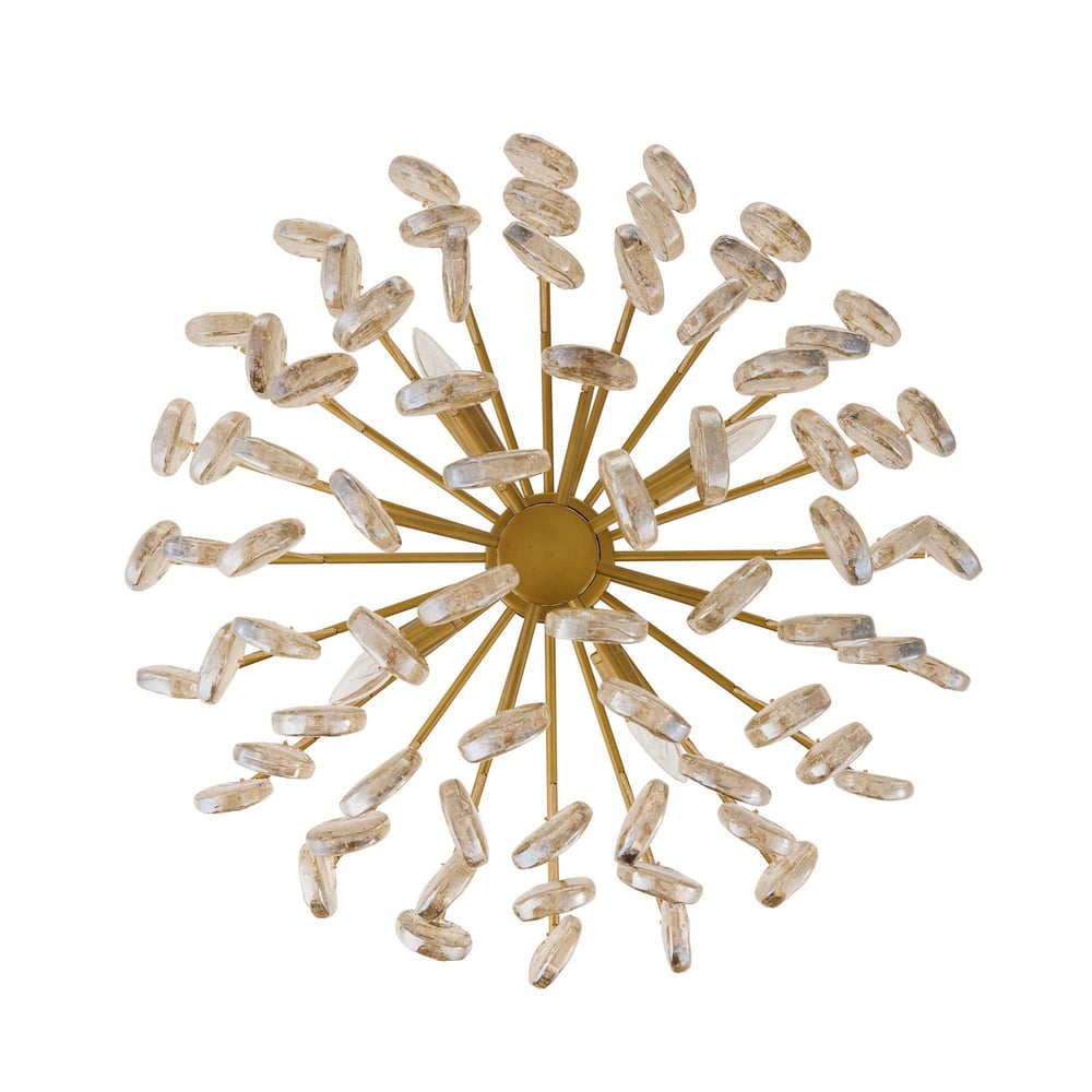 Velaian Chandelier Amber Seedy Glass Drop Antique Brass
