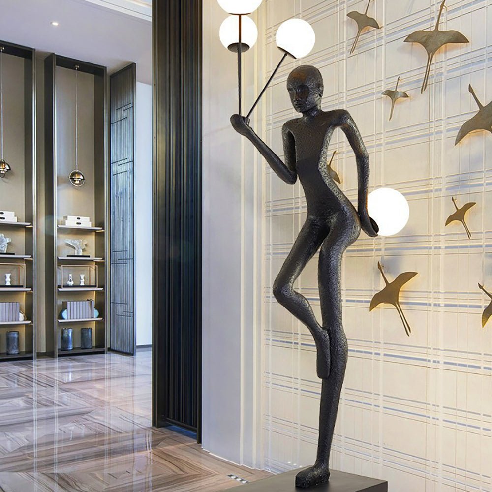 Jovian Juggler Black Sculptural Floor Lamp