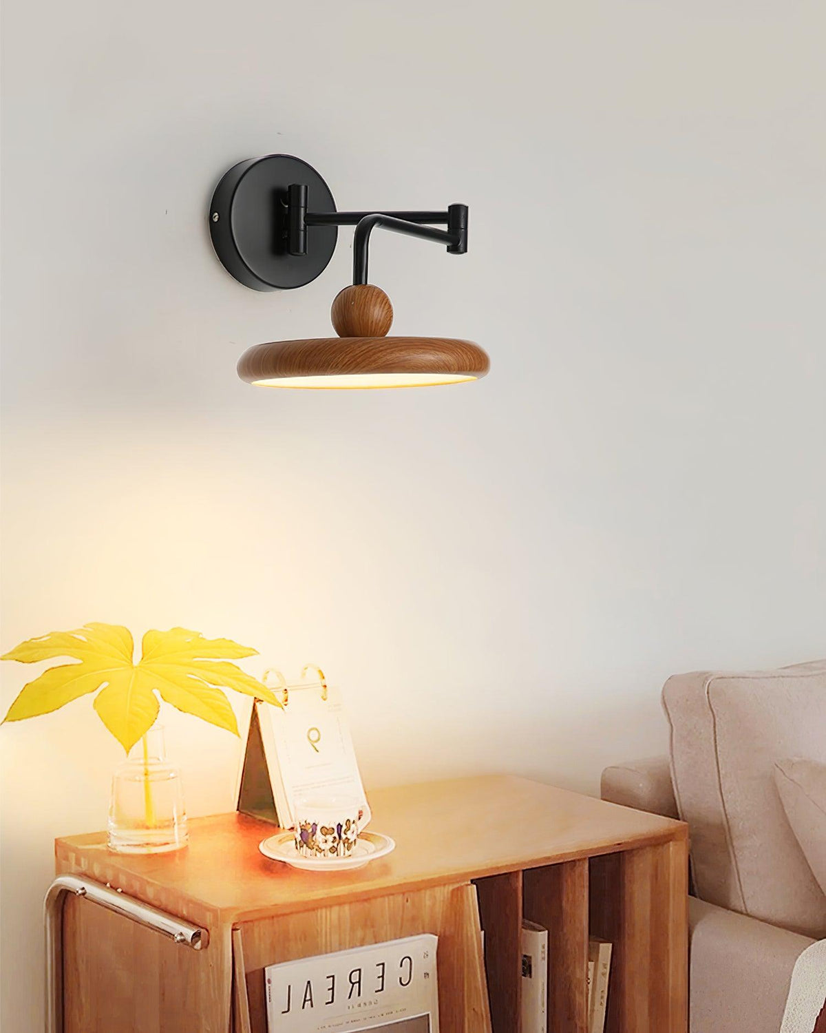 Kenshika Wooden Disc Black Wall Light